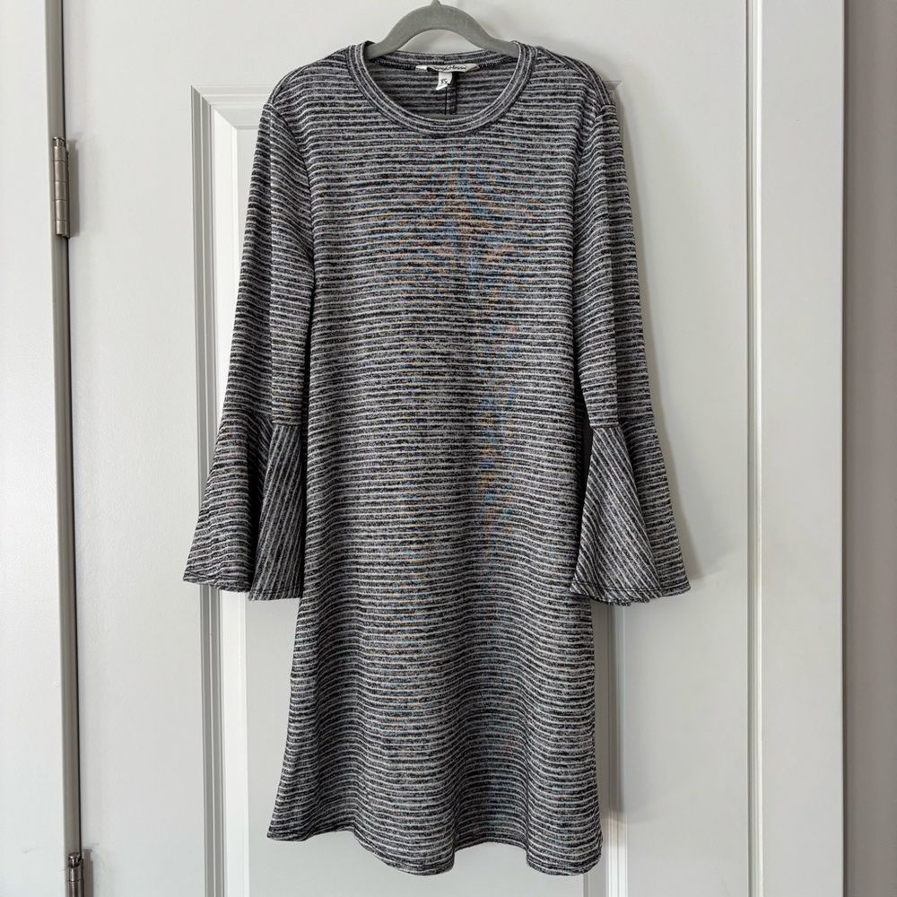 Speechless Black and White Striped Bell-Sleeve Knit Dress
